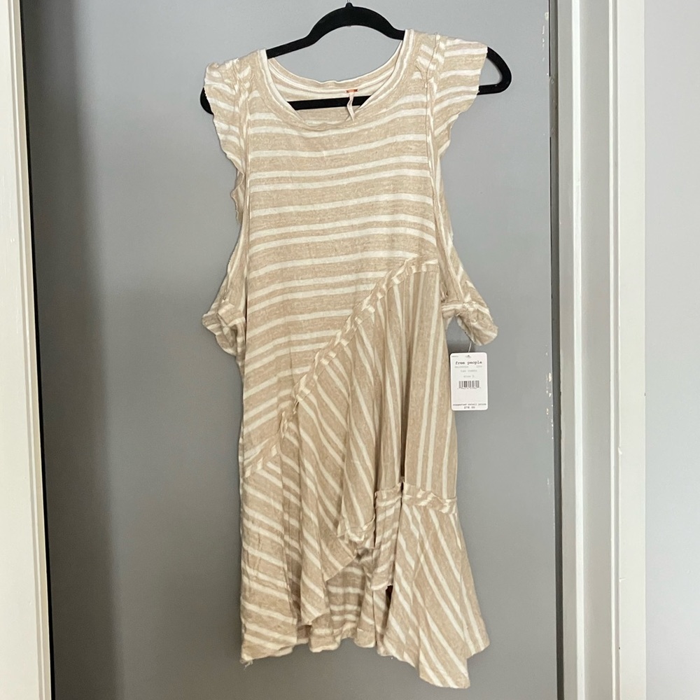Free People Beige and White Striped Tunic NWOT